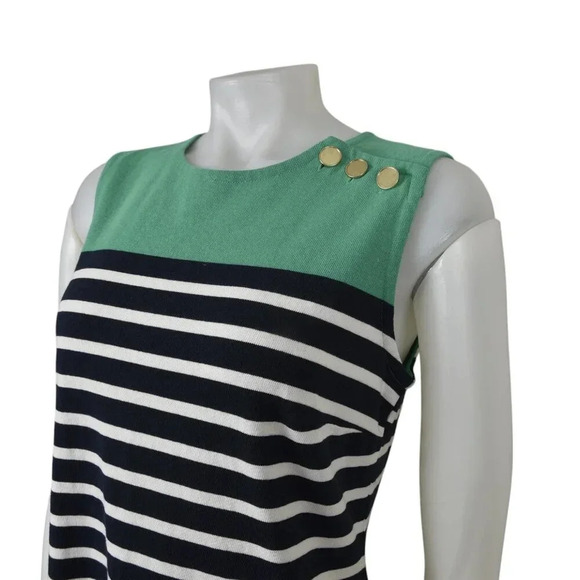 Land's End Striped Shift Dress Blue White Green Nautical Sleeveless Size Small - Picture 4 of 9